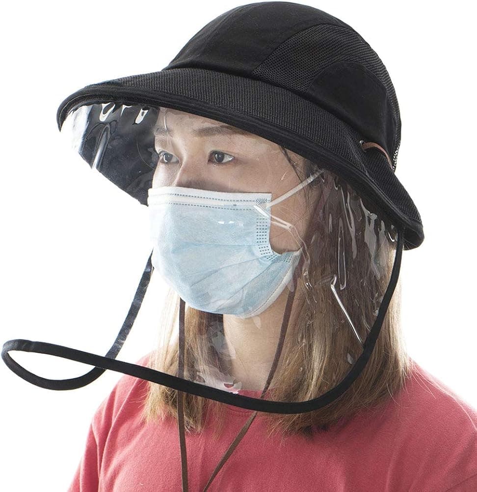 Fancet Womens Outdoor Mesh Safari Sun Hat for Summer Shield Packable Wide Brim Fishing Hiking Hat w/Chin Strap & Ponytail Black