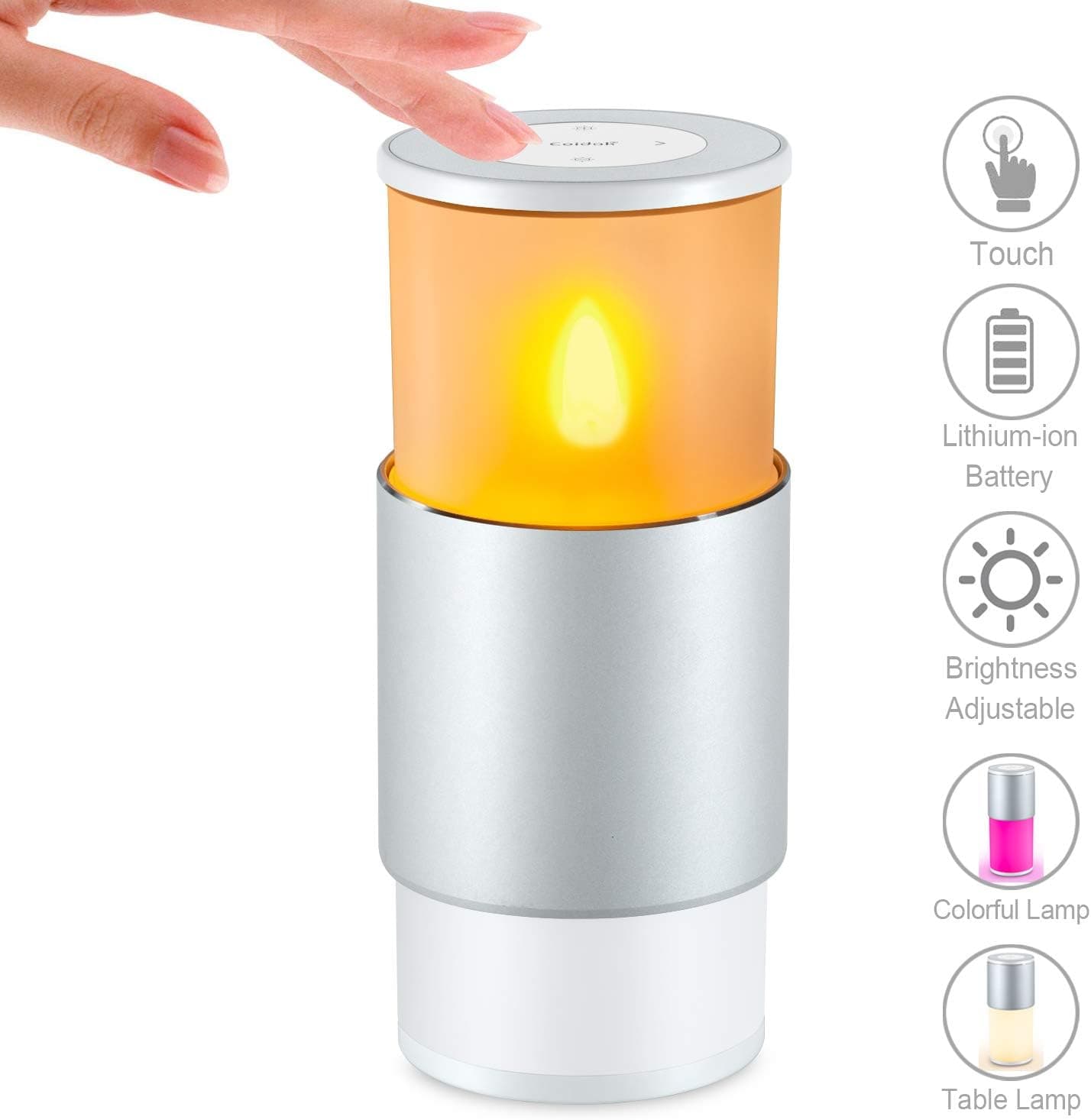 Coidak Bedside Lamp with LED Candles, Touch Sensor Table Lamps + 7 Levels Dimmable Warm White Light & Color Changing RGB for Bedrooms, Coffee Shop, Bar