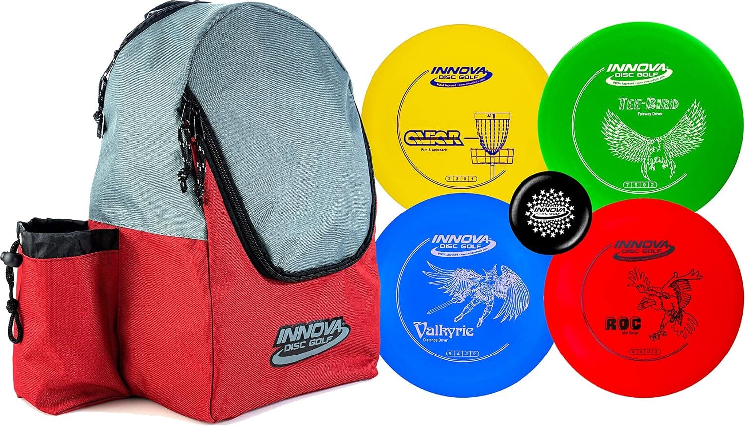 Innova Discs Golf Set with 4 Discs and Discover Disc Golf Backpack – DX Distance Driver, Fairway Driver, Mid-Range, Putter and Mini Marker Disc