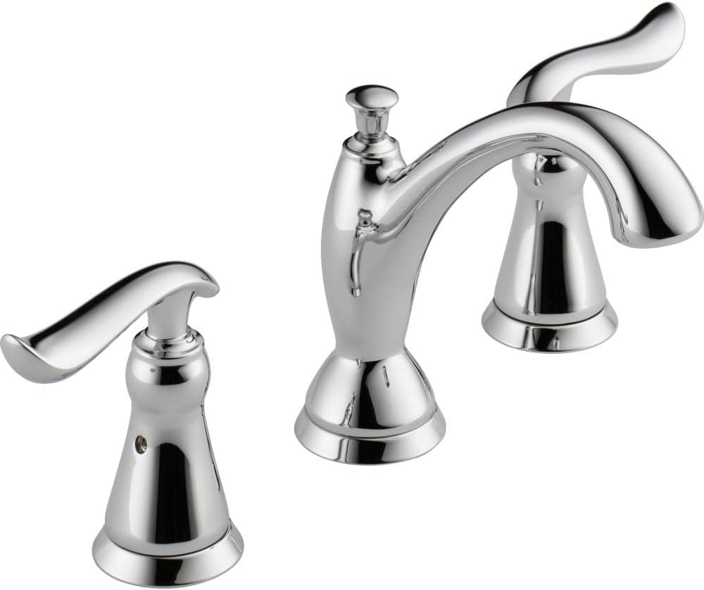 Delta Faucet Linden Widespread Bathroom Faucet Chrome, Bathroom Faucet 3 Hole, Diamond Seal Technology, Metal Drain Assembly, Chrome 3594-MPU-DST
