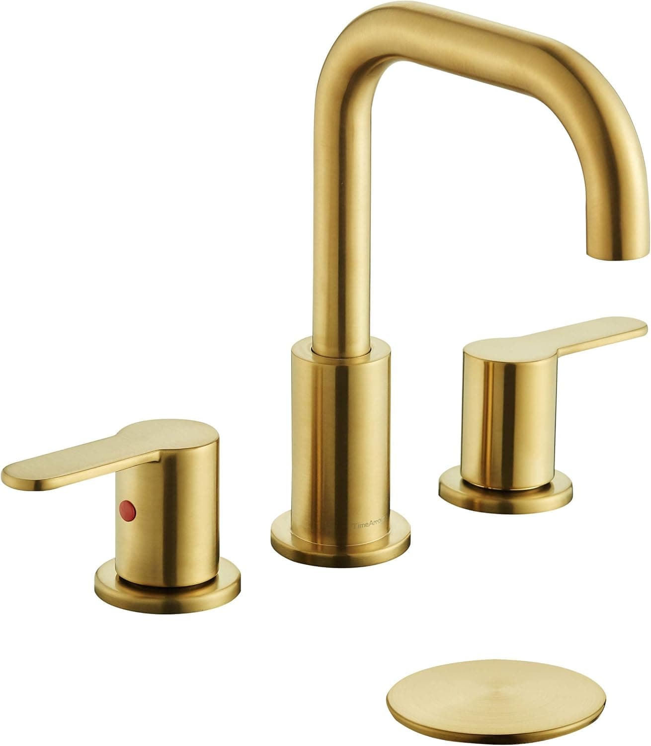 TimeArrow Brushed Gold 2 Handle 8 Inch Widespread Bathroom Sink Faucet with Pop-Up Drain, High Arc Modern Bathroom Vanity Lavatory Faucet 3 Holes with Brass 360° Swivel Spout, TAF830E-PB