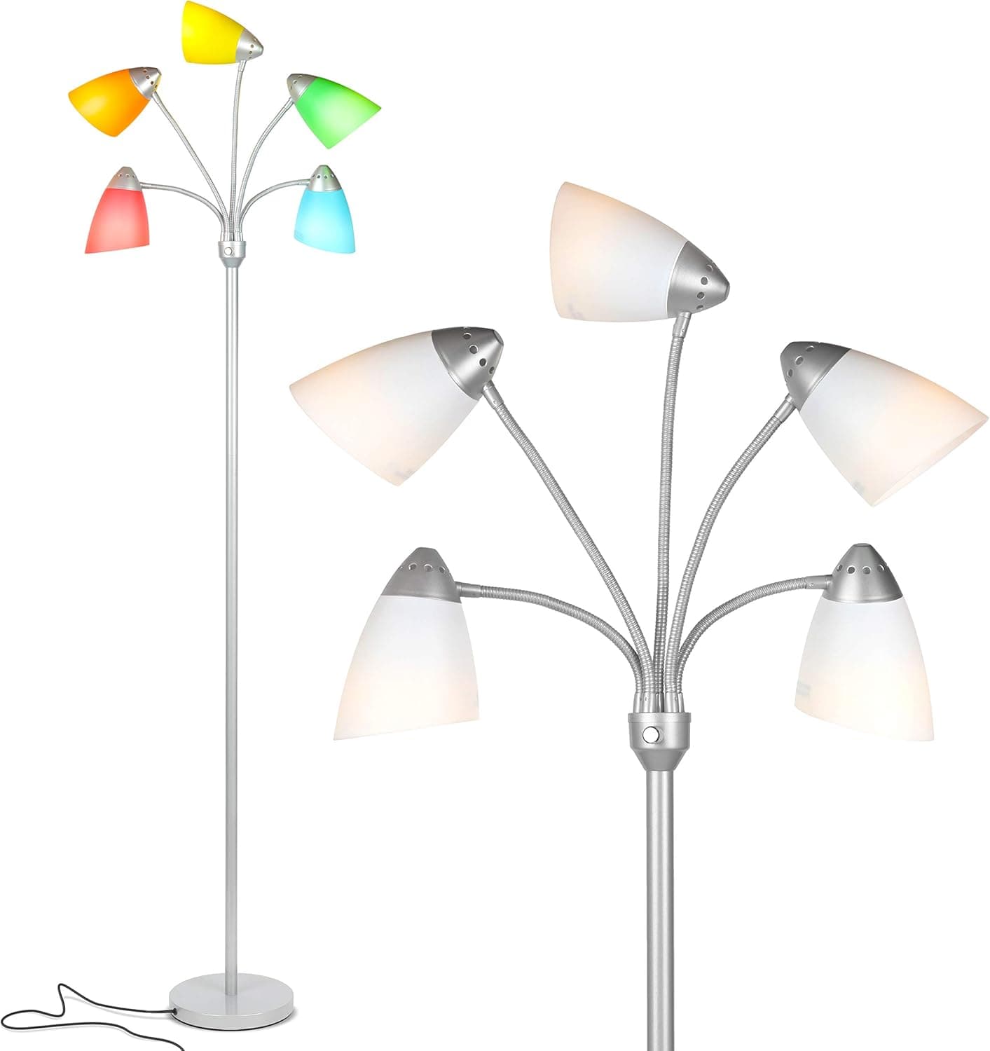 Brightech Medusa LED Floor Lamp – Multi-Head Dimmable Floor Lamp for Living Rooms & Offices – Tall Lamp with Interchangeable Shades, Adjustable Standing Lamp for Bedroom Reading – Silver