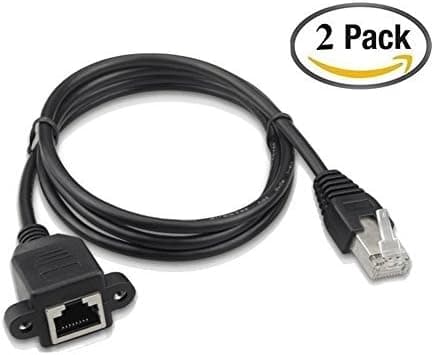 HUACAM Ethernet Extension Cable Network Cat6 Cat5e Cat5 Extension Patch Cable RJ45 Cords Shielded Male to Female Connector Cable Black - 1FT/0.3M(2 Packs)
