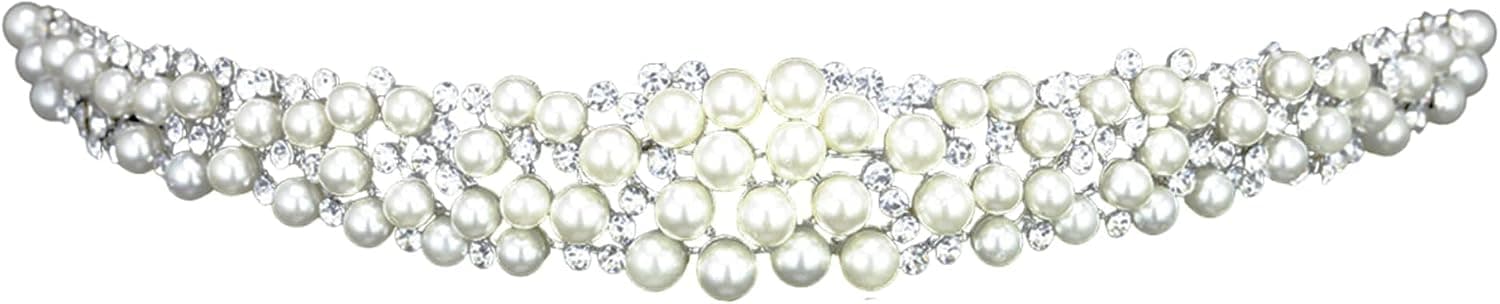 Scatter Faux Pearl Rhinestone Crystal Bridal Headband Tiara T1034
