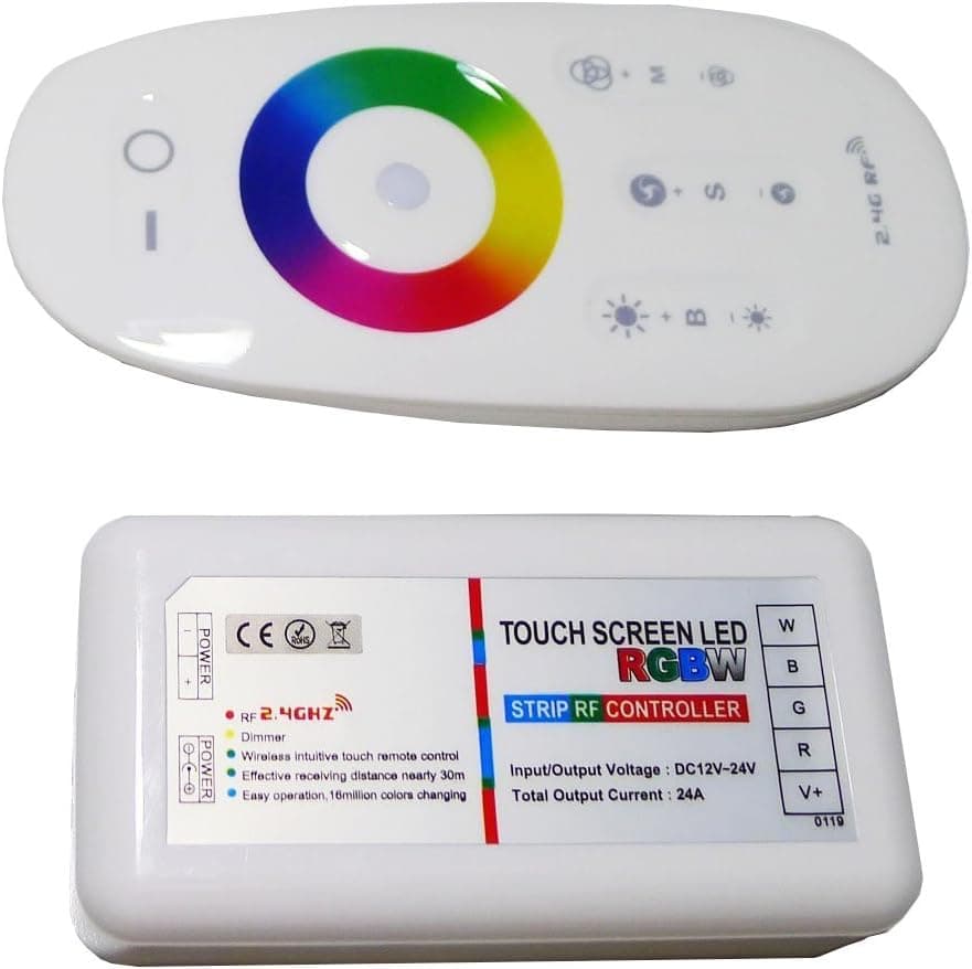 LEDENET 2.4G Wireless Touch Screen LED RGBW Strip RF Controllers Remote Control 5050 RGBWW Strip Lighting with Touch Ring Keys 12V/24V 4 Channel (WiFi Compatible) (2.4G RGBW Controller)