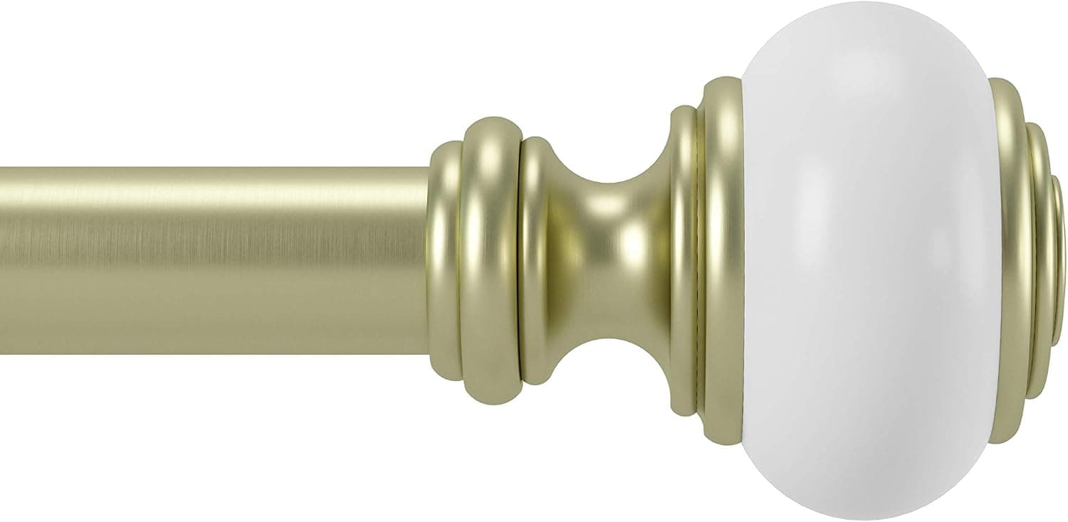 Umbra Marbello Drapery Window-Adjustable Single Metal Curtain Rod with Molded Finials-Perfect for Bedroom, Living Room, 66 to 120-Inches, Brass