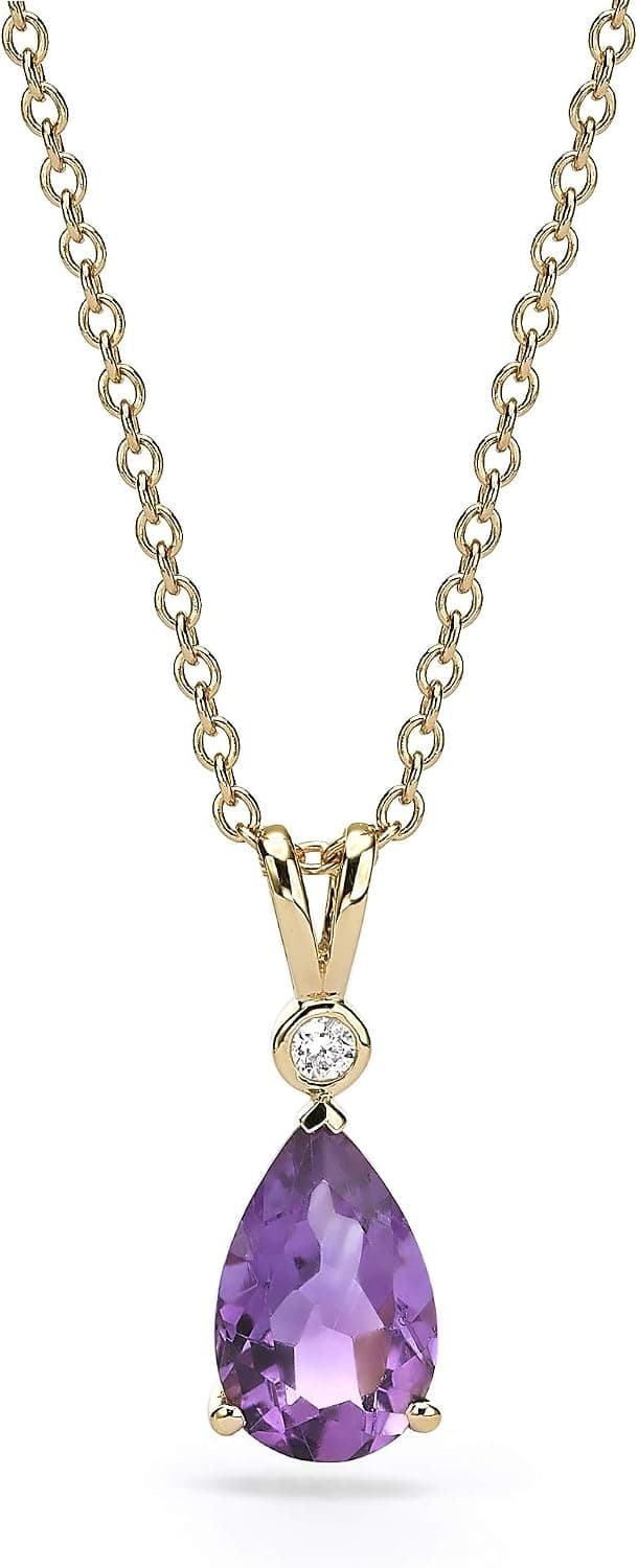 2.10 Carat Pear Cut Purple Amethyst and Diamond Pendant Necklace for Women in 14k Gold (H-I, SI1-SI2) on 17.7 to 19.7 Inch Adjustable Silver Chain by GLAM AND GEMS