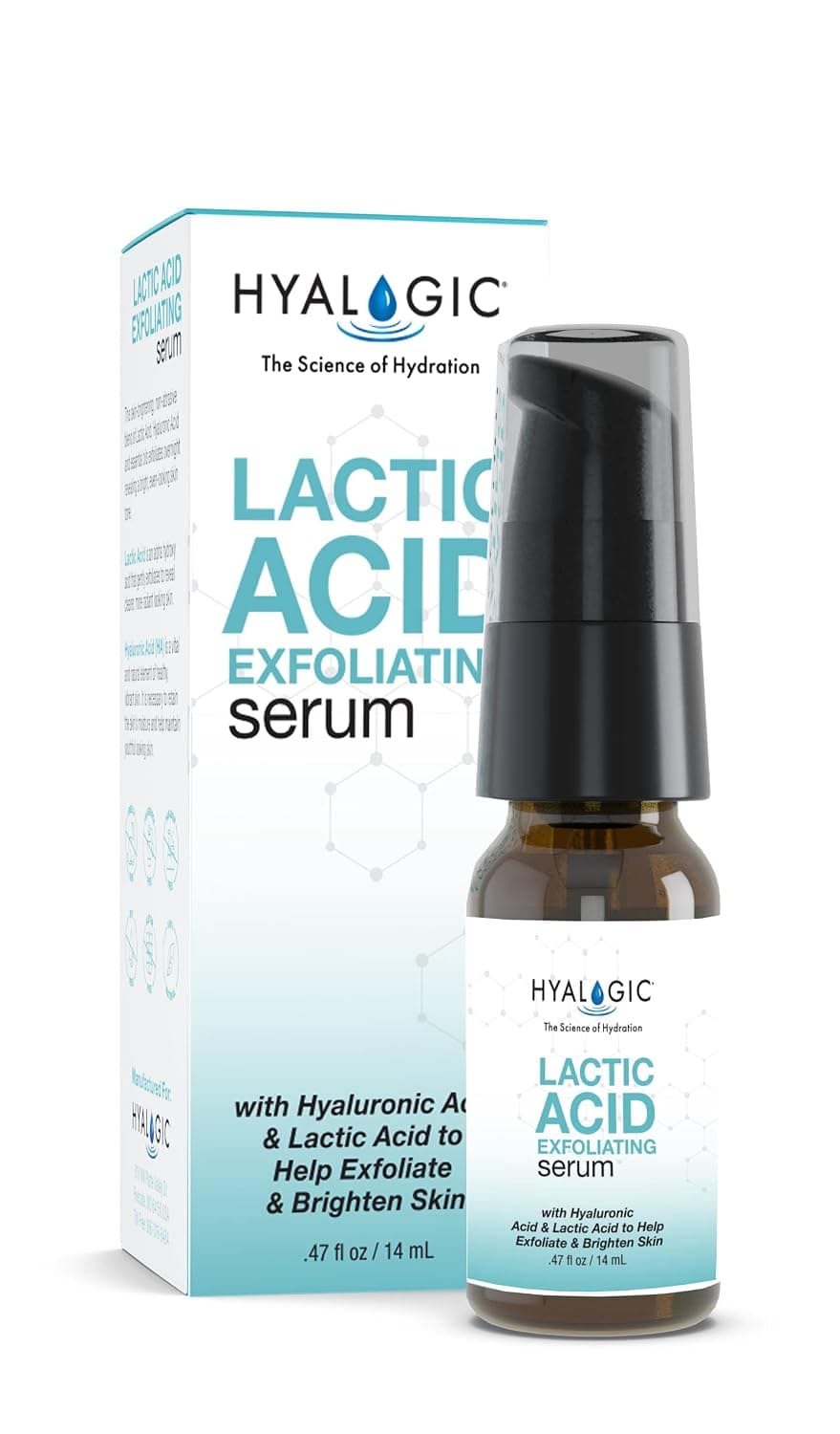 Hyalogic Lactic Acid Serum 0.47oz - Spa Grade Exfoliating Face LA, Hyaluronic Acid HA and Alpha Hydroxy Acid (AHA) Face Exfoliant - 0.47 Fl Oz / 14ml