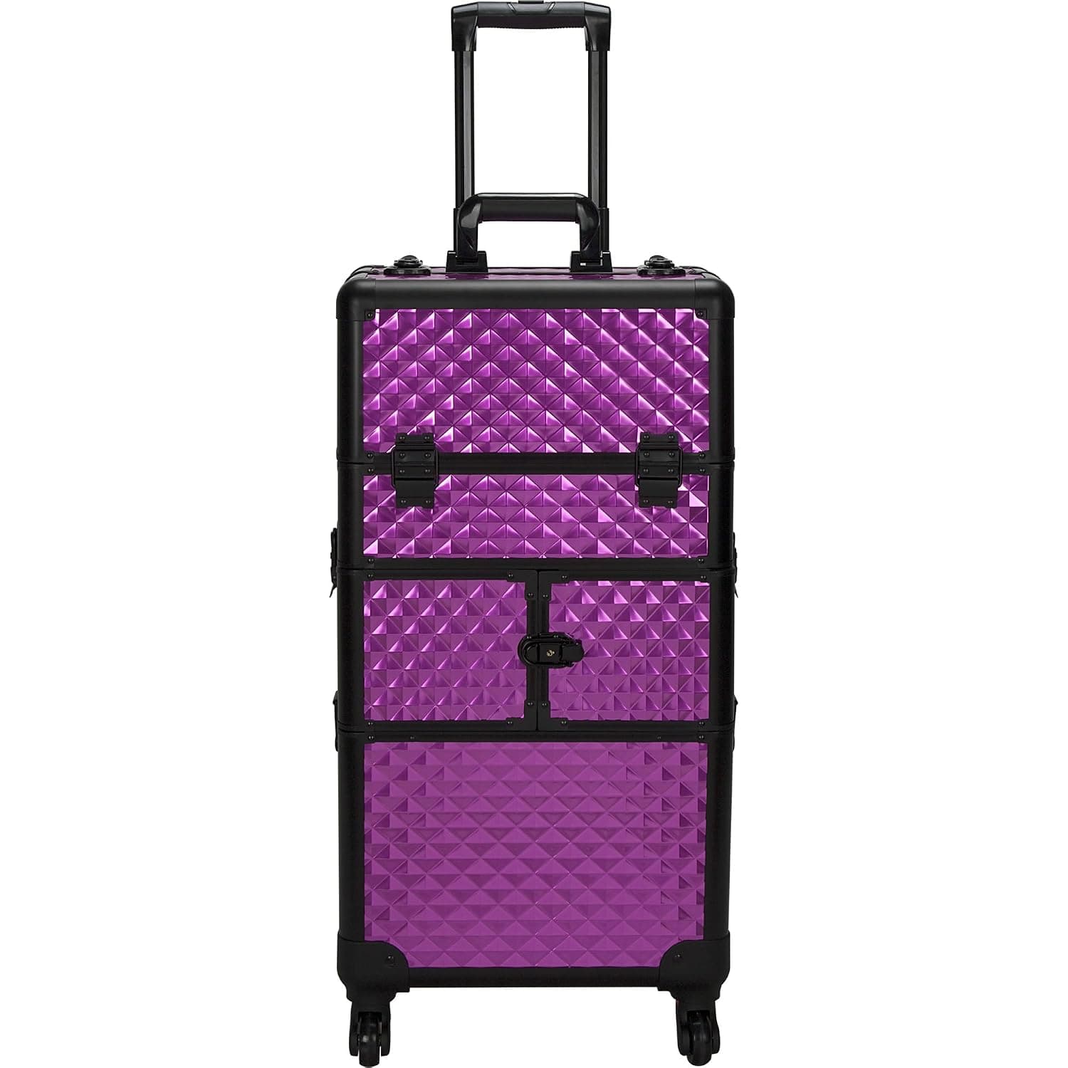 SUNRISE Makeup Case on Wheels 2 in 1 Professional Organizer I3464, 12 Trays, 4 Wheel Spinner, Adjustable Drawer Dividers, Purple Diamond