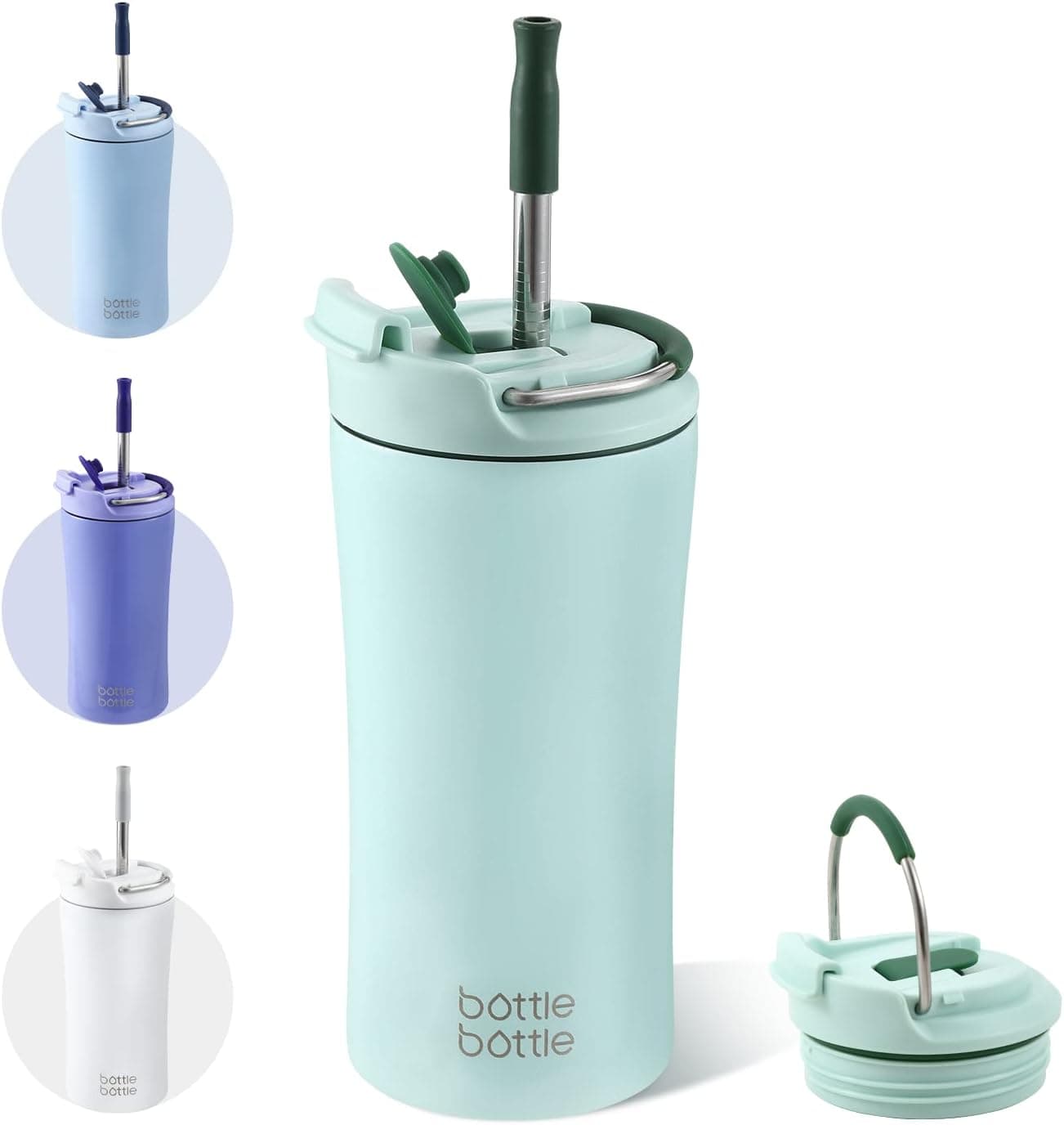 BOTTLE BOTTLE Insulated Coffee Tumblers with Dual-use Lid and Straw Double Walled Iced Travel Coffee Mug for Woman and Man 12oz Stainless Steel Tumbler with Handle（green）