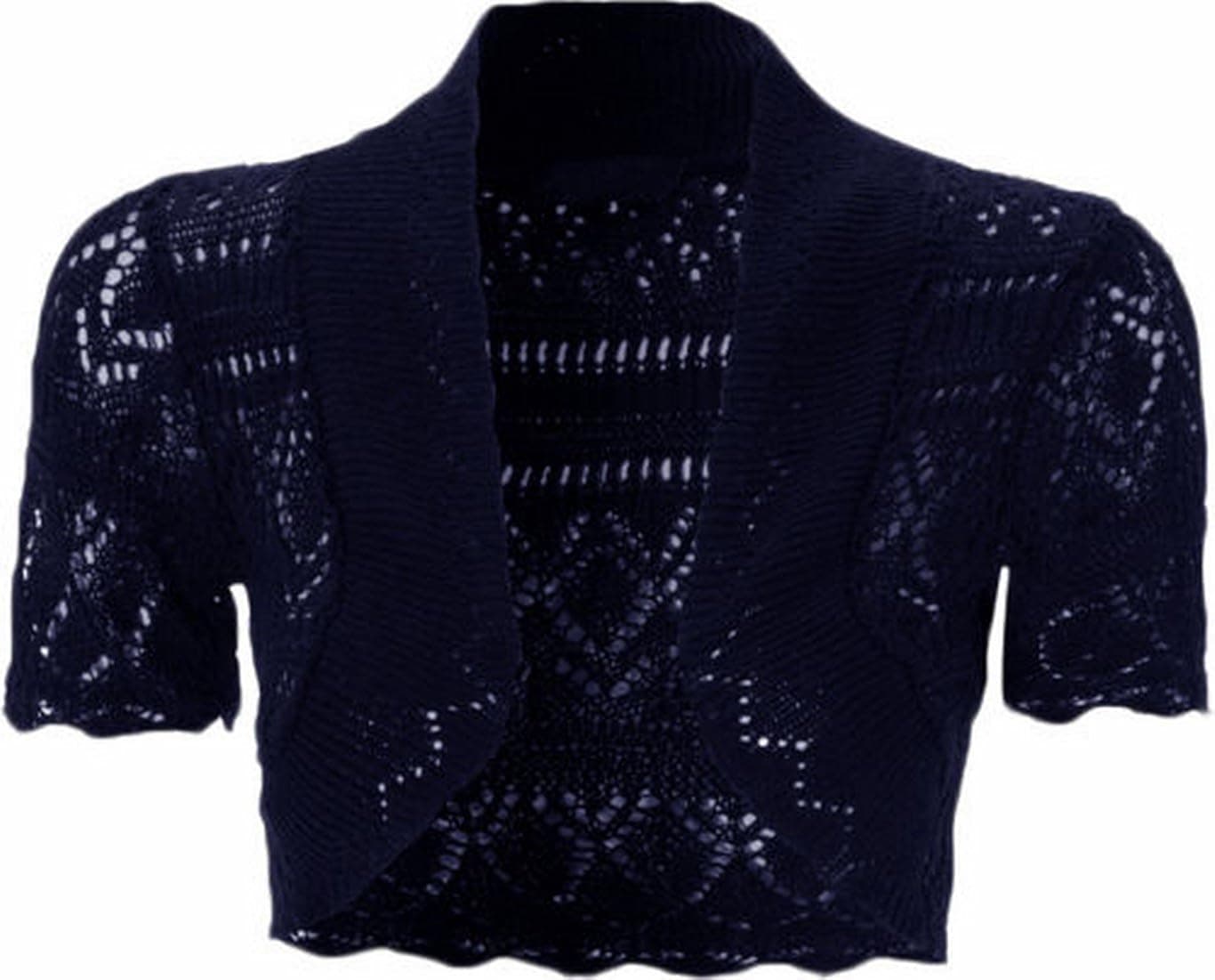 Womens Knitted Bolero Shrug Short Sleeve Crochet Shrug (XL, Navy)