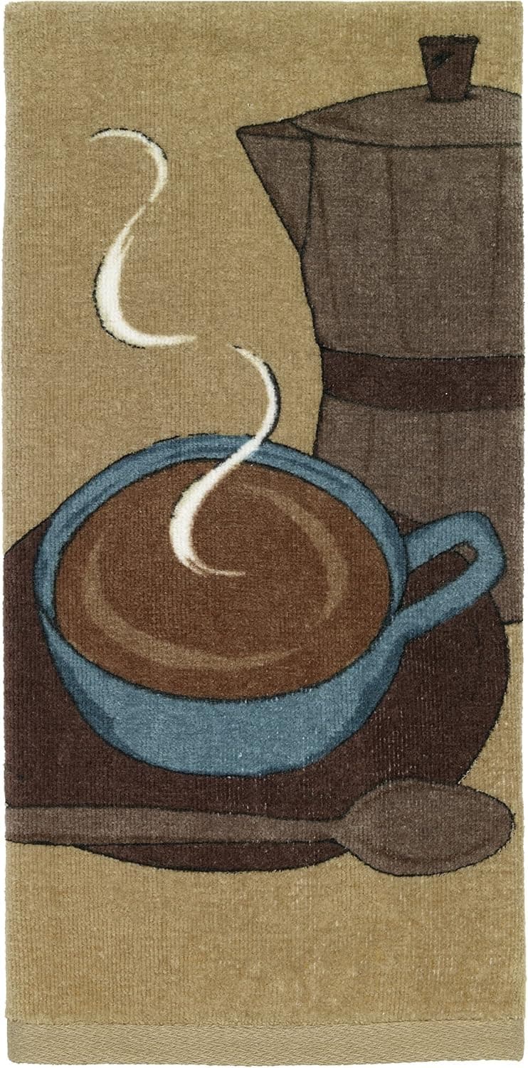 All-Clad Textiles 100-percent Cotton Fiber Reactive Cappuccino Print Kitchen Towel, 17-inch x 30-inch, Cappuccino Brown