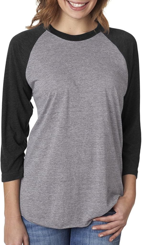 Next Level 6051 Women's Tri-Blend 3/4-Sleeve Raglan Tee Shirt Small Black/Heather