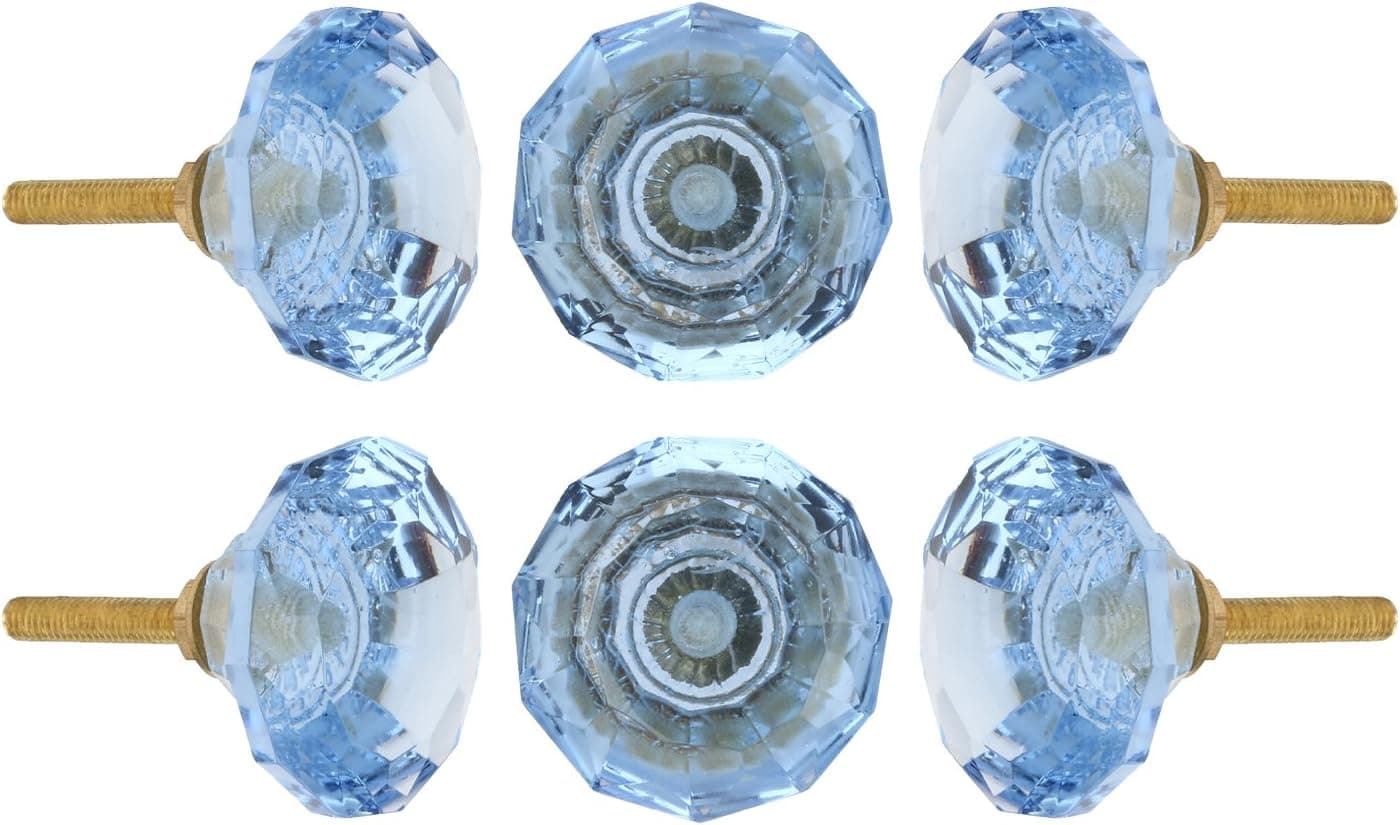 Perilla Home Set of 6 Crystal Knobs Decorative Glass Knobs for Home Kitchen Cabinet Hardware Cupboard Door Dresser Wardrobe and Drawer Pulls (Baby Blue)