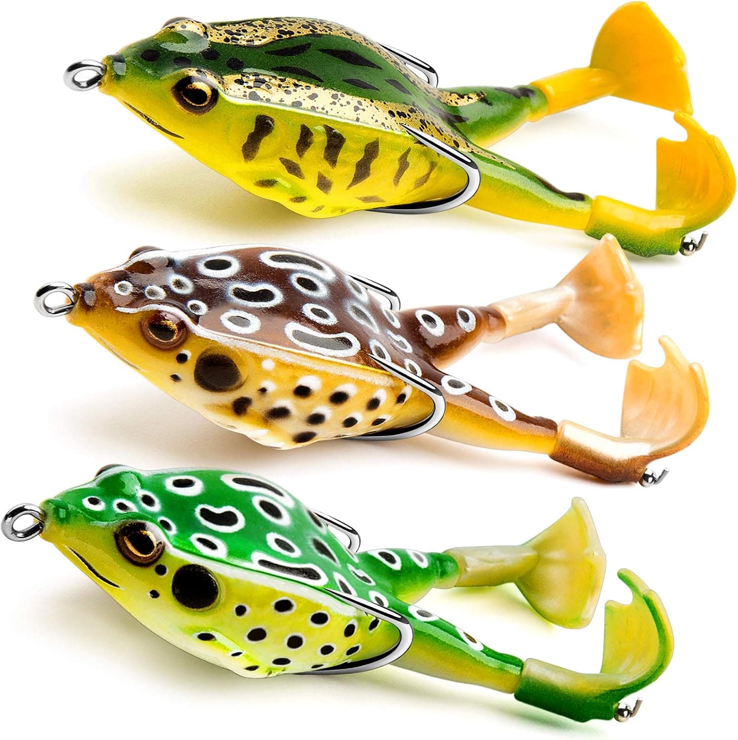 Topwater Frog Lure Bass Trout Fishing Lures Kit Set Realistic Prop Frog Soft Swimbait Floating Bait with Weedless Hooks for Freshwater Saltwater