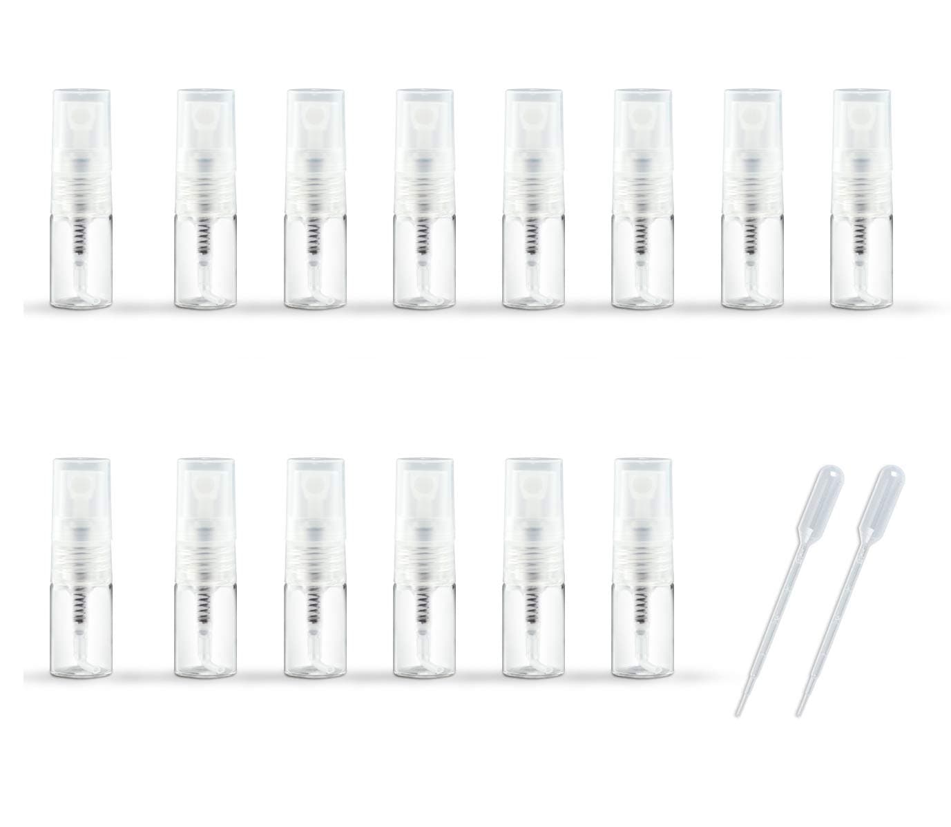 ZbFwmx 2ML Empty Mini Perfume Glass Bottle Mist Spray Pump Sample Pen Contaier Small Perfumes Atomizer Sprayer Vial Containers (100 Pack Set)