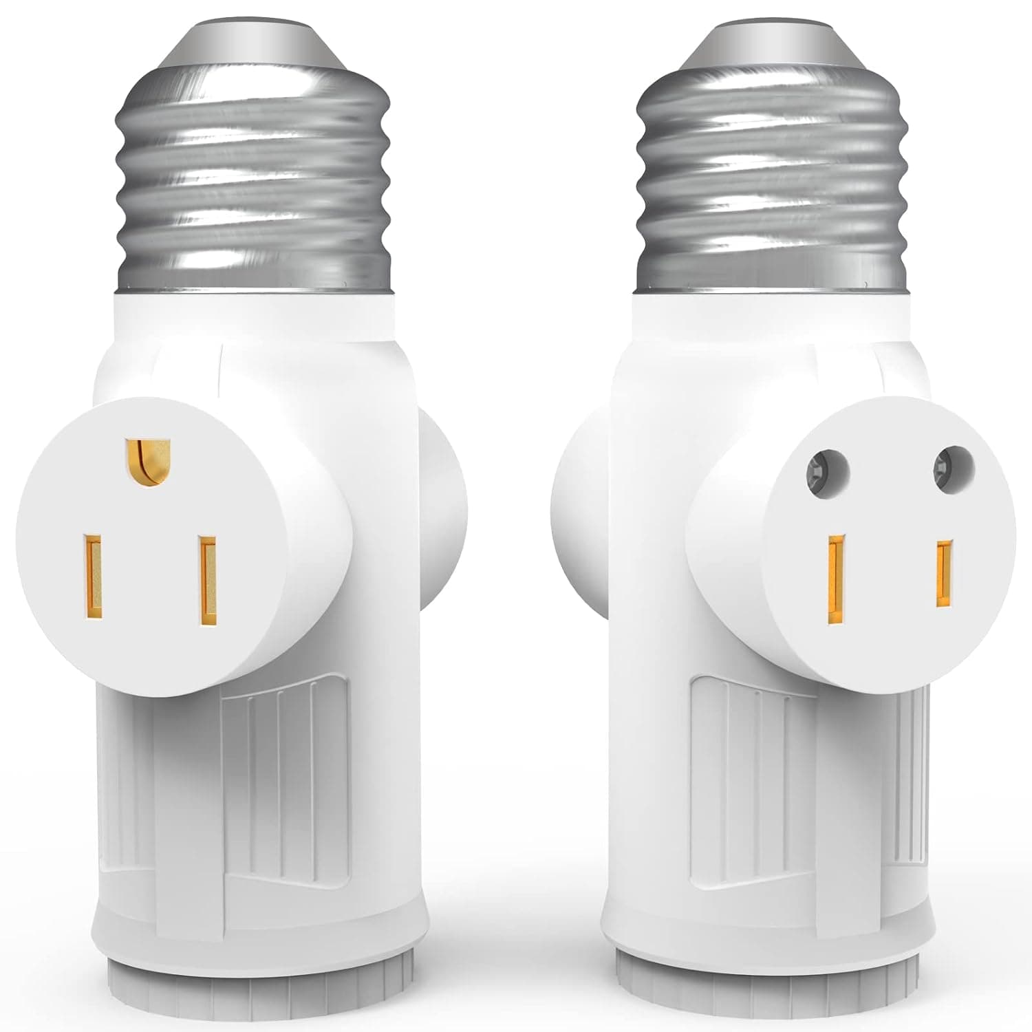 3 Prong Light Socket to Plug Adapter, E26/E27 Light Bulb Outlet Adapter, Polarized Light Socket Adapter, Light Bulb to 2/3 Prong Outlet Plug Splitter Converter for Garage Porch CCTV Camera, etc - 2Pcs