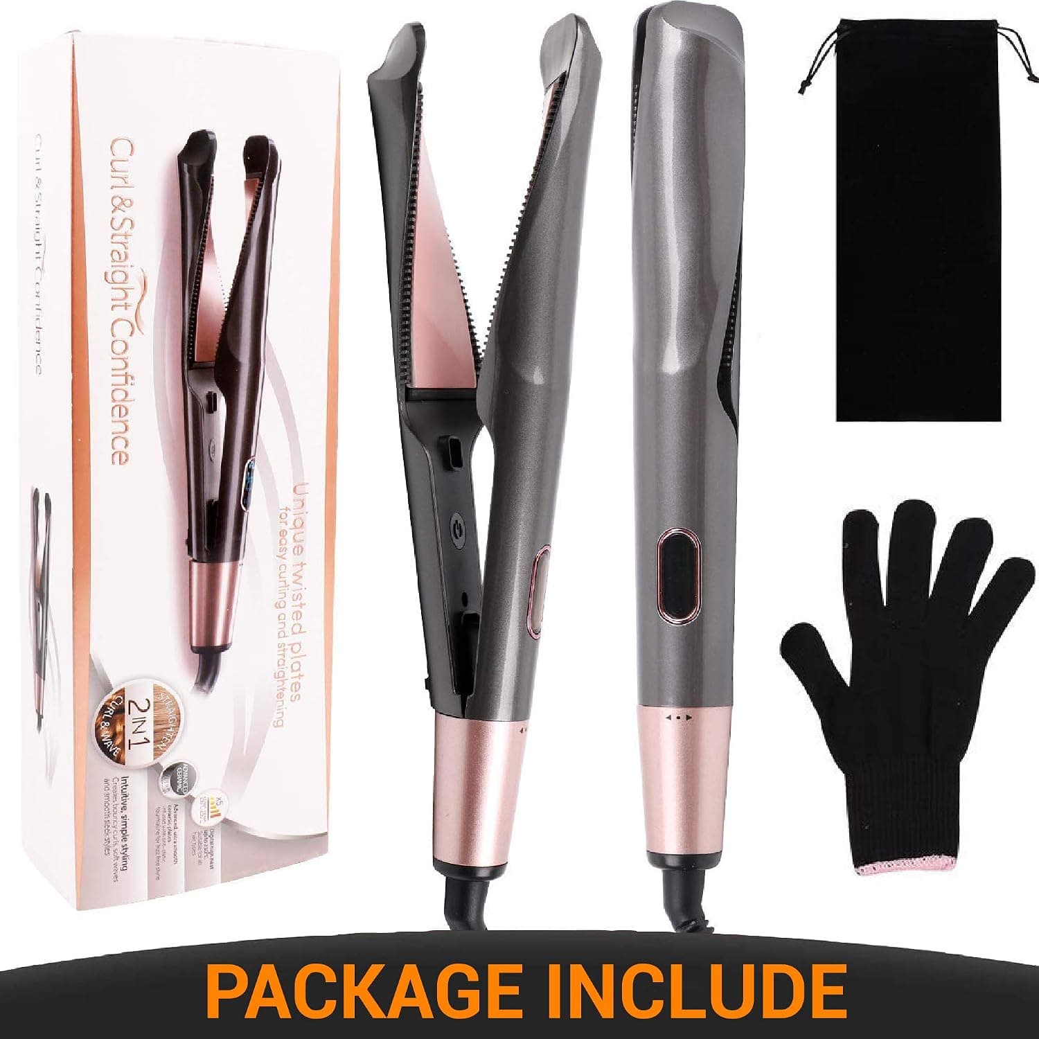 Hair Straightener, Curling Iron straightening Iron 2 in 1 Hair Curler Straightener Tourmaline Ceramic Hair Types Tools with LED Digital Display Adjustable Temperature (C3)