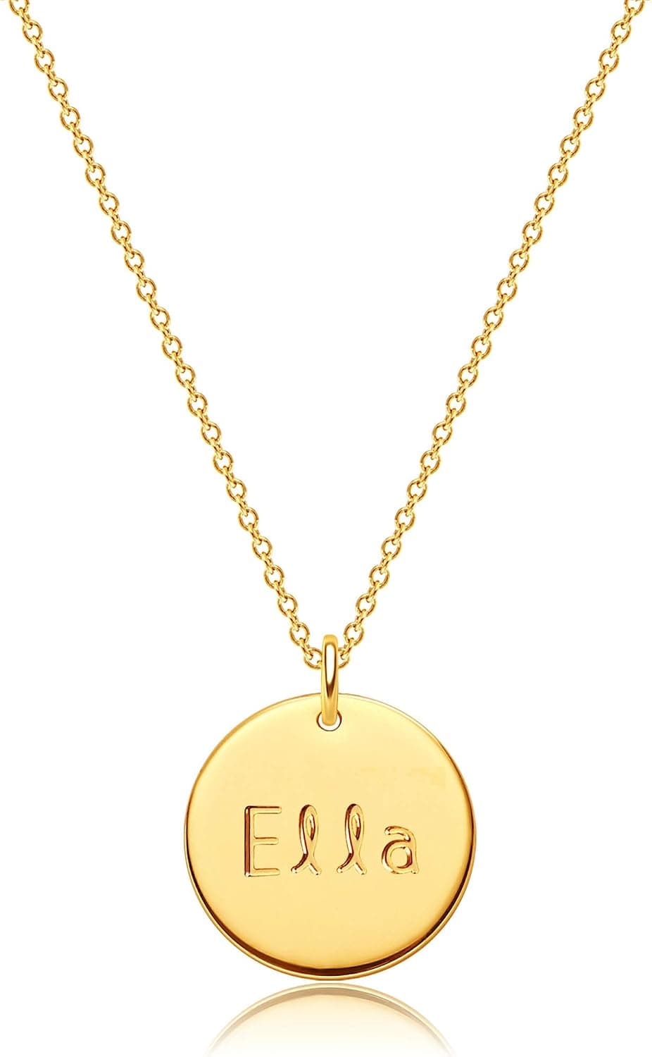 MEVECCO Personalized Name Disc Pendant Necklace 18K Gold Plated Custom Script Minimalist Name Necklace Signature Disk Necklace For Women Ideal Meaningful Birthday/Christmas Gift