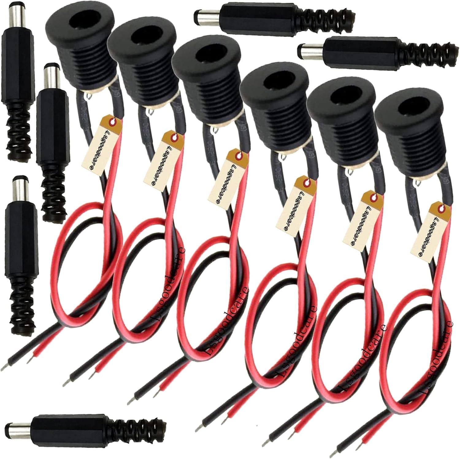 Lsgoodcare 20Pcs 5.5 x 2.1 MM 1A DC Power Jack Socket Threaded Female Mount Connector Adapter with 7.87Ich 18AWG Cable & DC Barrel Jack Plug Male