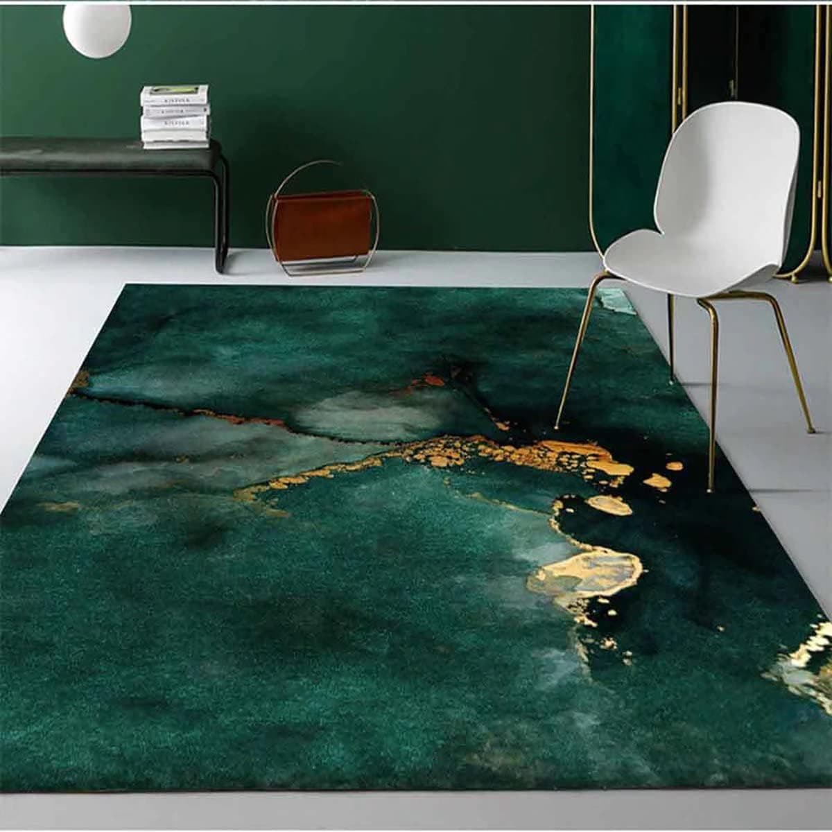 Abstract Emerald Green Marble Area Rug for Bedroom Living Dinning Room Non-Slip Throw Rugs Carpets Mats for Home Decor, 3’x5’