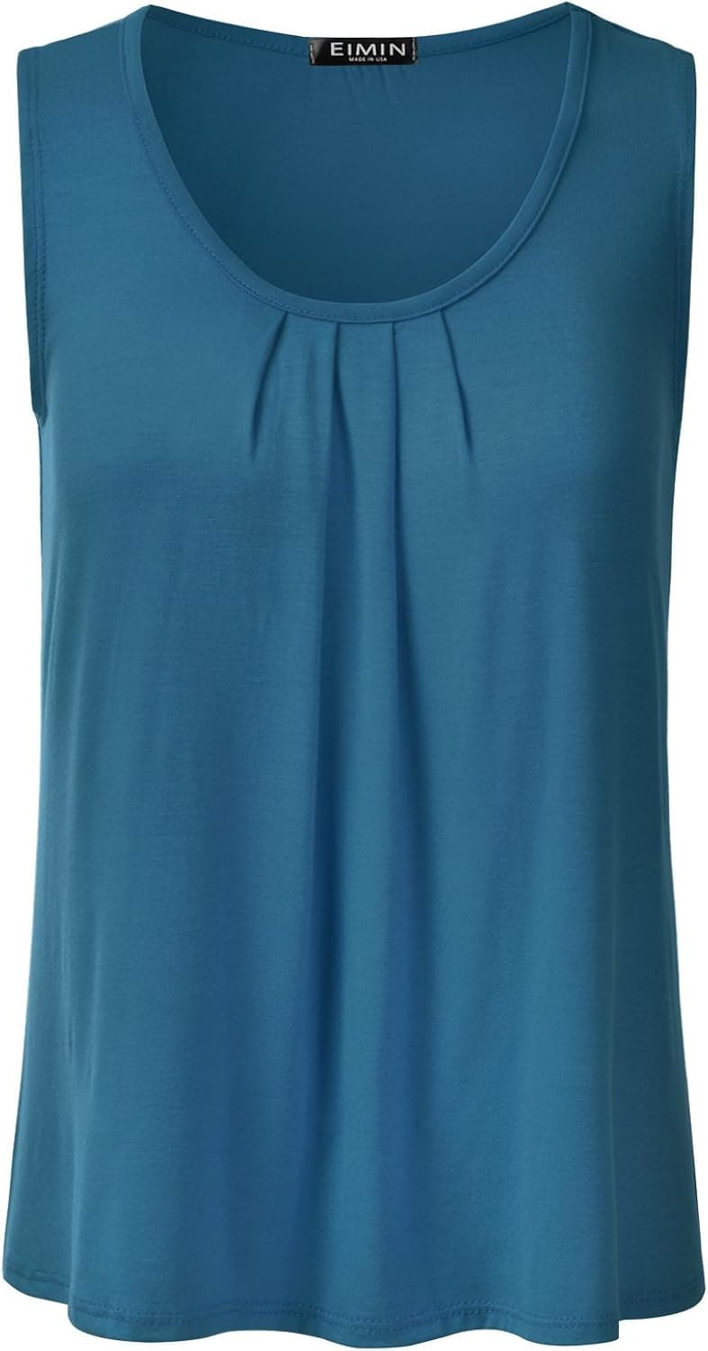 EIMIN Women's Pleated Scoop Neck Sleeveless Stretch Basic Soft Tank Top (S-3X)