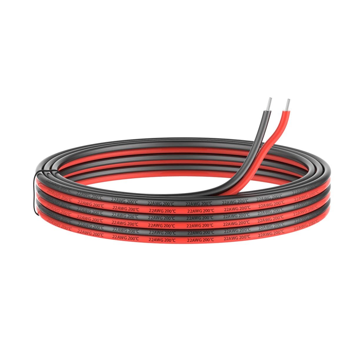 22awg Silicone Electrical Wire 2 Conductor Parallel Wire line 200ft [Black 100ft Red 100ft] 22 Gauge Soft and Flexible Hook Up Oxygen Free Strands Tinned Copper Wire