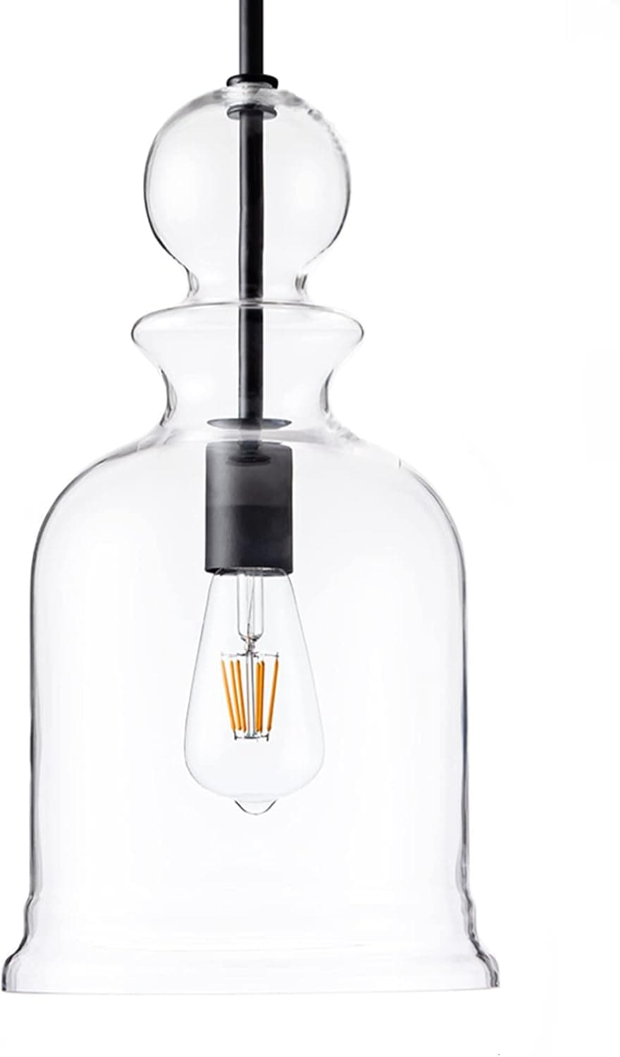 NA Bottle Glass Pendant Light, Industrial Ceiling Light Fixture Large Farmhouse Pendant Lighting Vintage Lamp Black Adjustable Ceiling Hang Light for Kitchen Island Sink Bar Dining Room Coffee