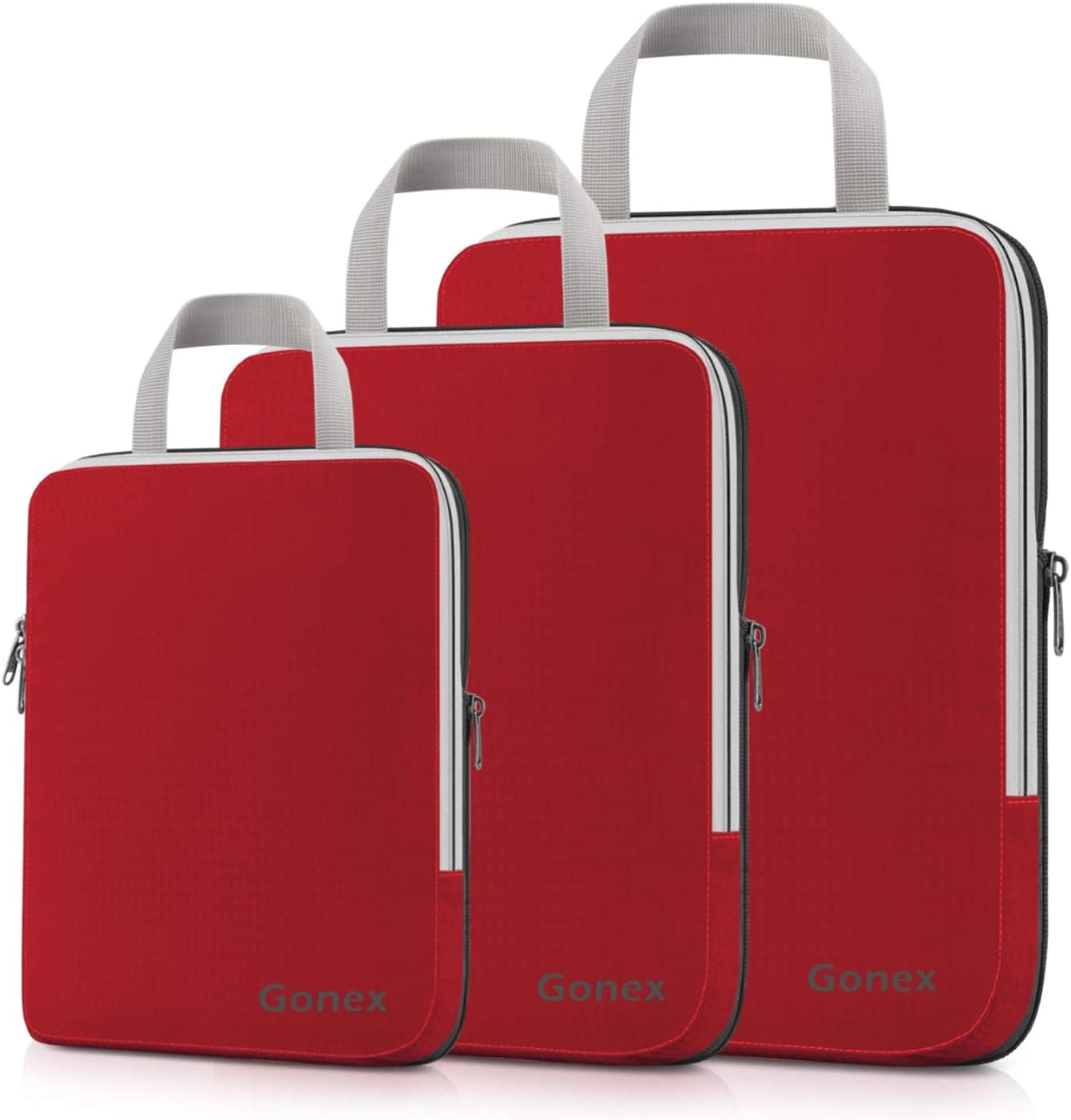 Gonex Compression Packing Cubes,3pcs L+M+S Expandable StorageTravel Bags Luggage Organizers(Red)