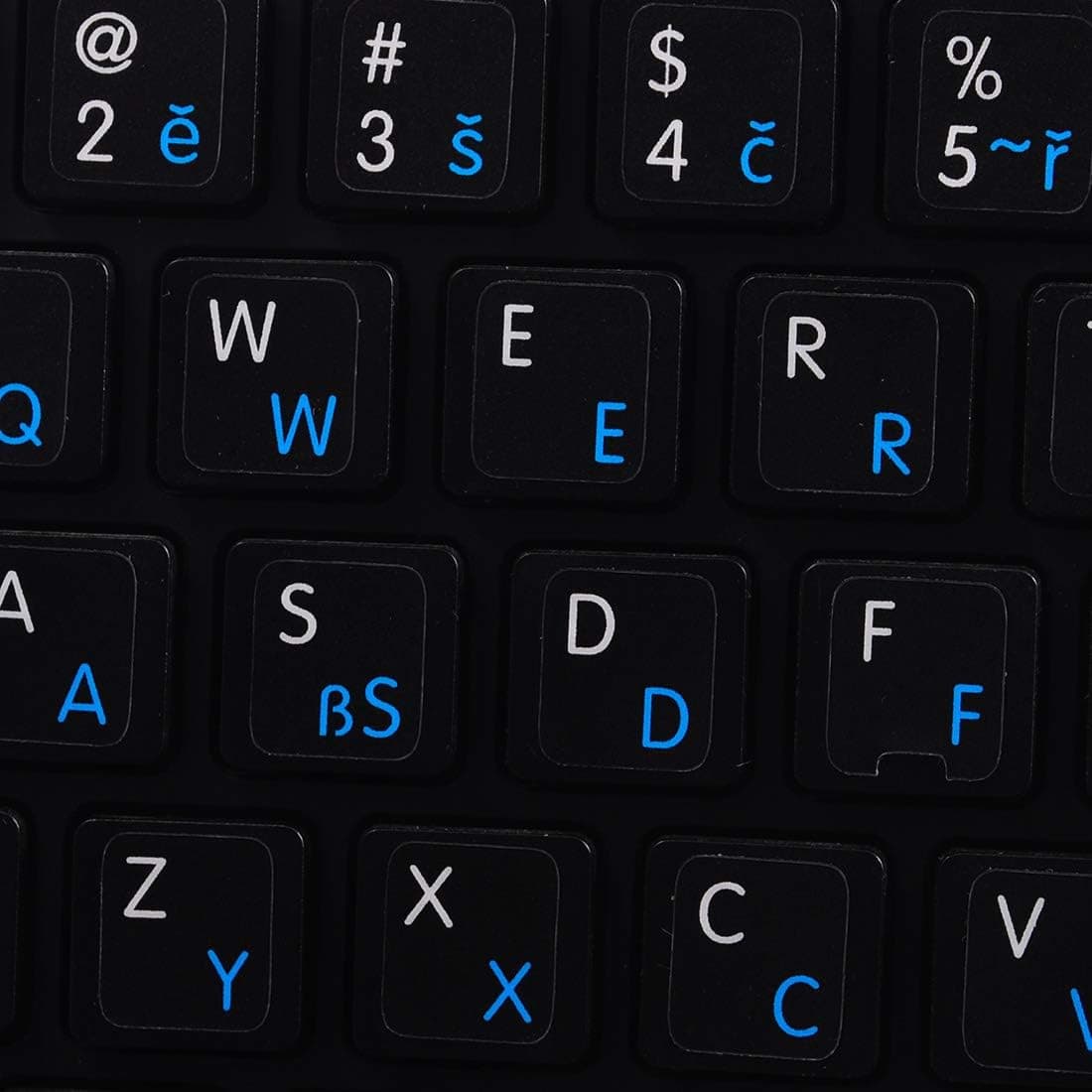 CZECH - ENGLISH NEW NON-TRANSPARENT KEYBOARD LABELS ARE COMPATIBLE WITH APPLE ON BLACK BACKGROUND FOR LAPTOP, DESKTOP AND NOTEBOOK