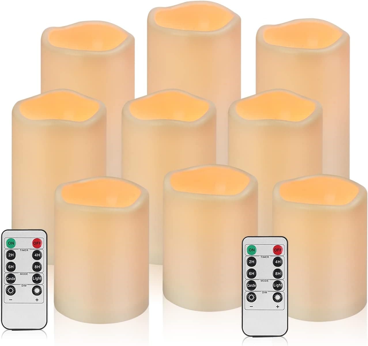 Vickiss Flameless Candles Led Candles Battery Operated Candles Set of 9 Waterproof Outdoor Indoor Candles with 10-Key Remotes and Cycling 24 Hours Timer (Water Resistance D: 3" x H: 4" 5" 6")