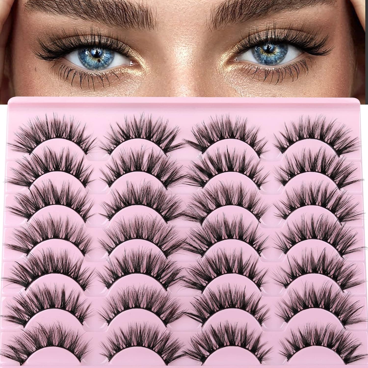 14 Pairs Cat Eye Lashes Wispy Natural Look False Eyelashes 3D Curl Fluffy Volume Soft Fake Eyelash by Lanflower