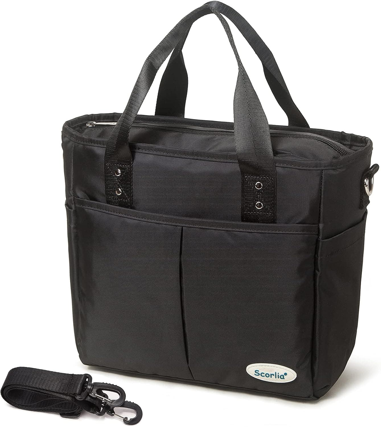Scorlia Insulated Lunch Bag, Extra Large Lunch Tote Bag With Removable Shoulder Strap, Durable Reusable Cooler lunch Box Bag with Side Pockets, Tall Drinks Holder for Women Men Work, Black