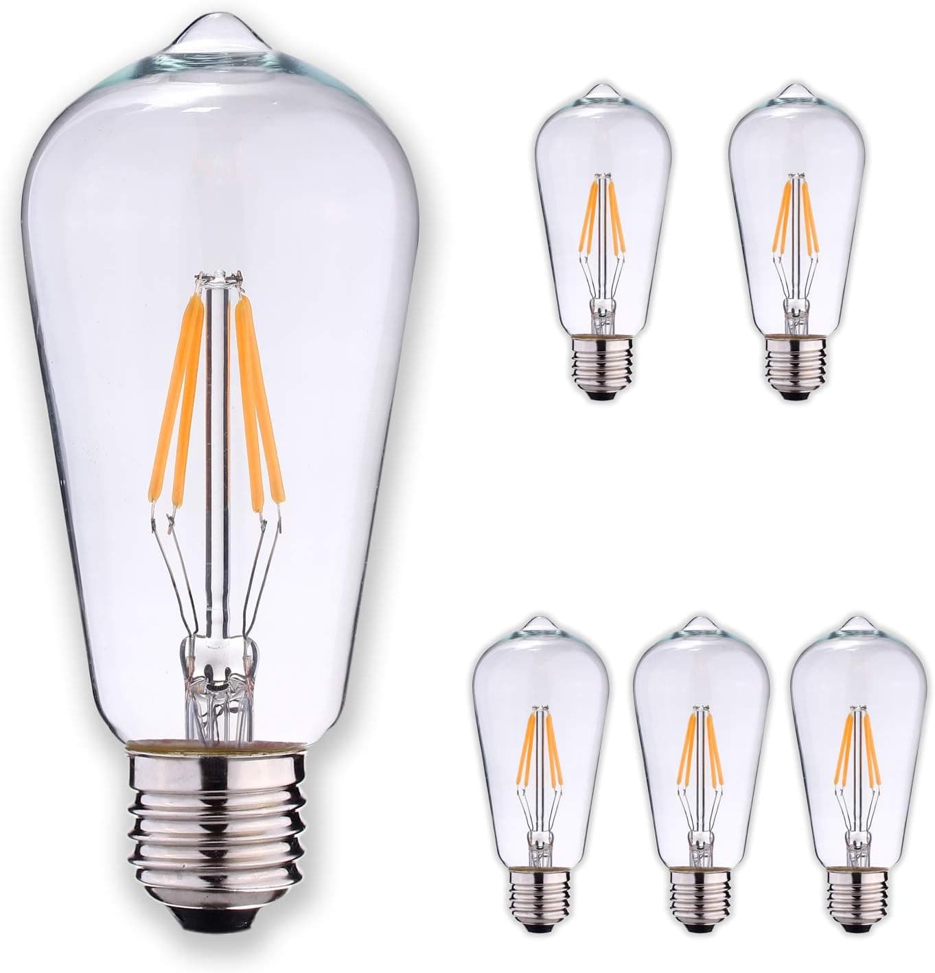 LEDesign 8002682134 Dimmable Edison ST21 LED Vintage Filament Light Bulbs, 6.5W (60W Equivalent), 800 Lumen, 2700K (Soft Warm White), E26 Base, IC Driver, CRI 80+ (Pack of 6)