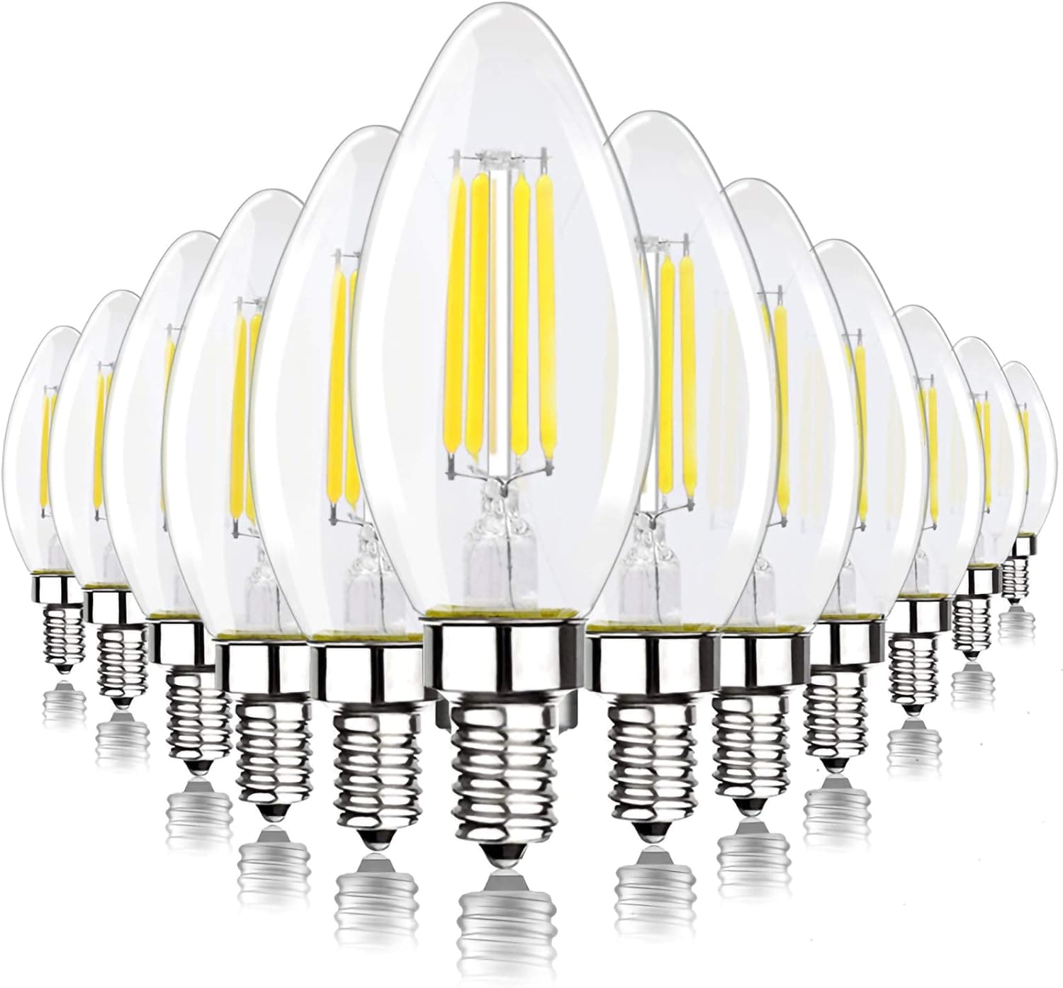 Energetic Daylight 5000K, Dimmable E12 LED Candelabra Bulb, 60 Watt Equivalent B11 LED Chandelier Light Bulbs, 550 Lumens, Candle Base Bulb for Ceiling Fan, UL Listed, 12 Pack