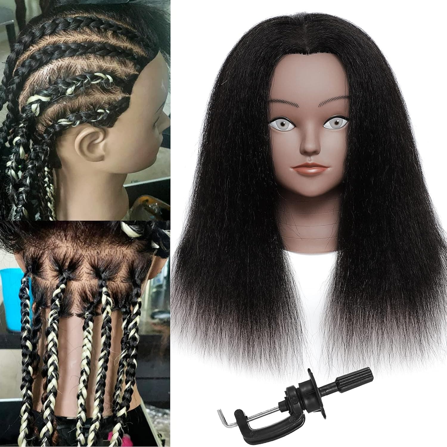 Mannequin Head with Human Hair Mannequin Head 14 inch 100% Real Hair Training Head Doll Head for Hairdresser Practice Styling Cosmetology Mannequin Head Hair with Free Clamp Stand (14 inch, D-D)