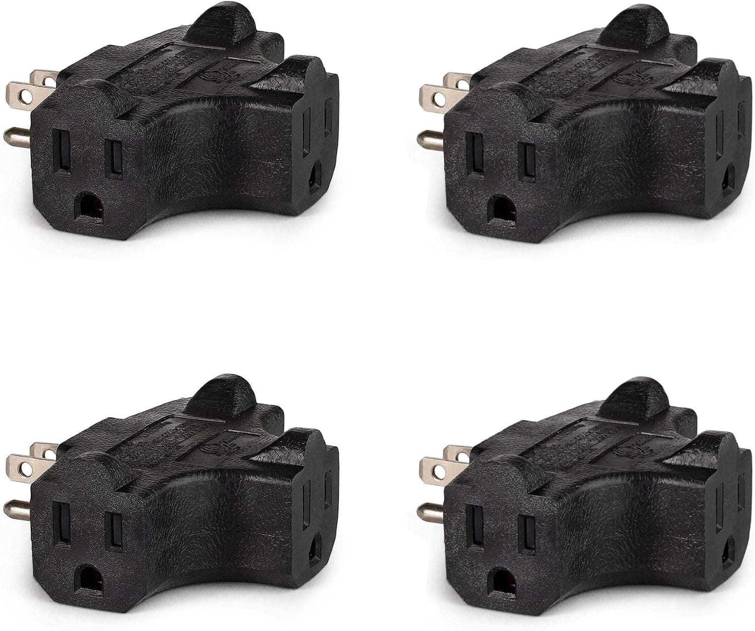 Maxlin Cable Heavy Duty Outlet Extender T-Shaped Adapter with 15 Amps 125V 50 Hz 1875 Watts 3 Plug Outlet Adapter UL Listed 3 Outlet Wall Adapter Wall Plug Extender Multi Outlet Adapter Black 4 Pack