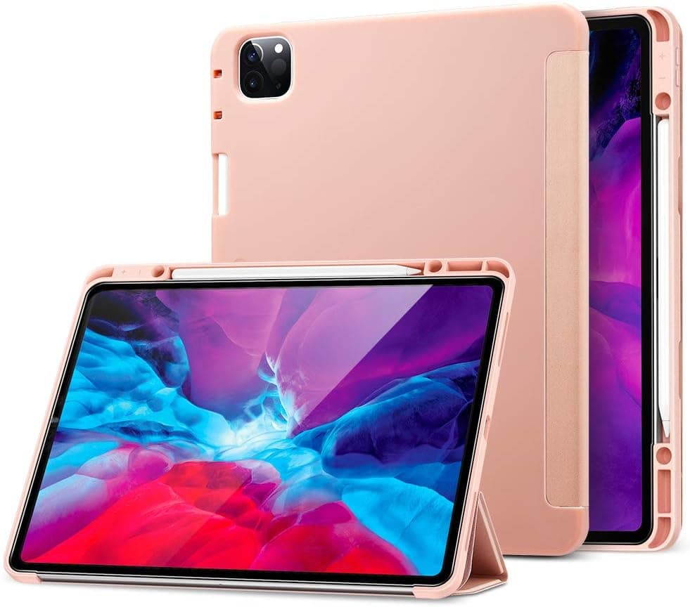 ESR for iPad Pro 12.9" Case 2020 & 2018 with Pencil Holder, Rebound Pencil iPad Case with Soft Flexible TPU Back Cover, Auto Sleep/Wake, and Multiple Viewing Stand Modes - Rose Gold