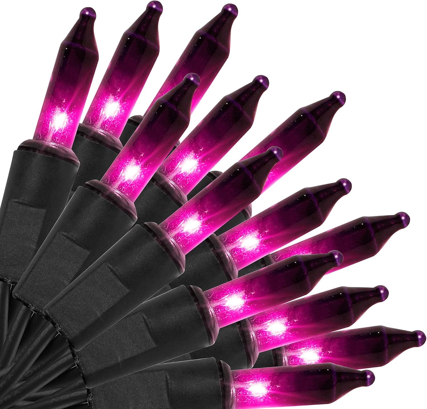 Halloween Lights, 33ft 150 Count Black Wire Incandescent Christmas Mini Lights, 120 V High-voltage UL Certified Clear Light String Connectable, for Indoor Outdoor Patio Tree Party Home Decor, Purple