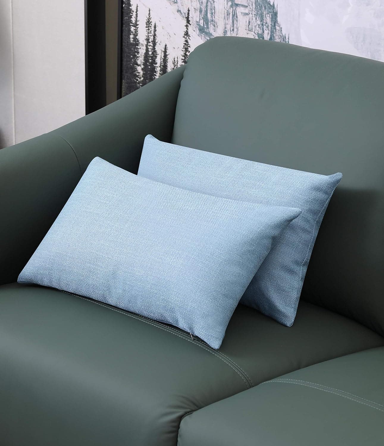 ZLINA Light Blue Linen Lumbar Pillow Covers Set of 2 Cushion Covers Pillowcase Home Decor for Sofa Couch Bed Chair Car Farmhouse 12x20 Inch