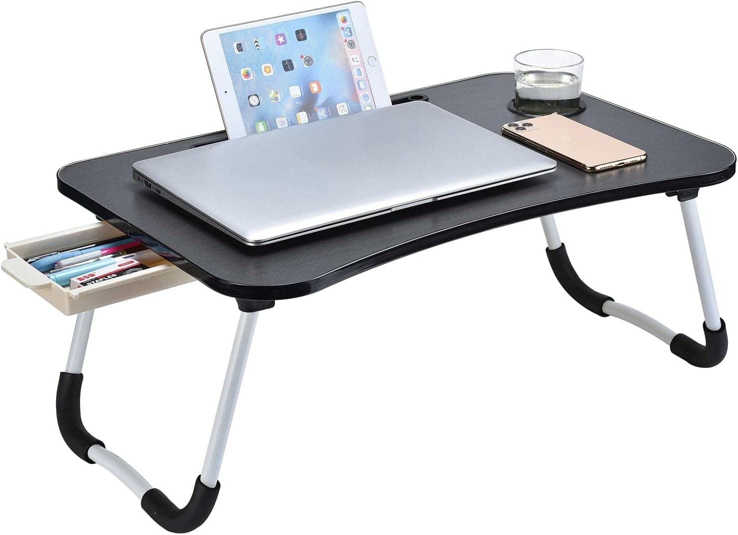 Lap Desk,Portable Foldable Laptop Tray Table,Foldable Lap Desk Shelf With Foldable Legs and Cup Slots and Storage Drawer, Very Suitable For Breakfast, Watching Movies and Relaxing on the Bed and Sofa.