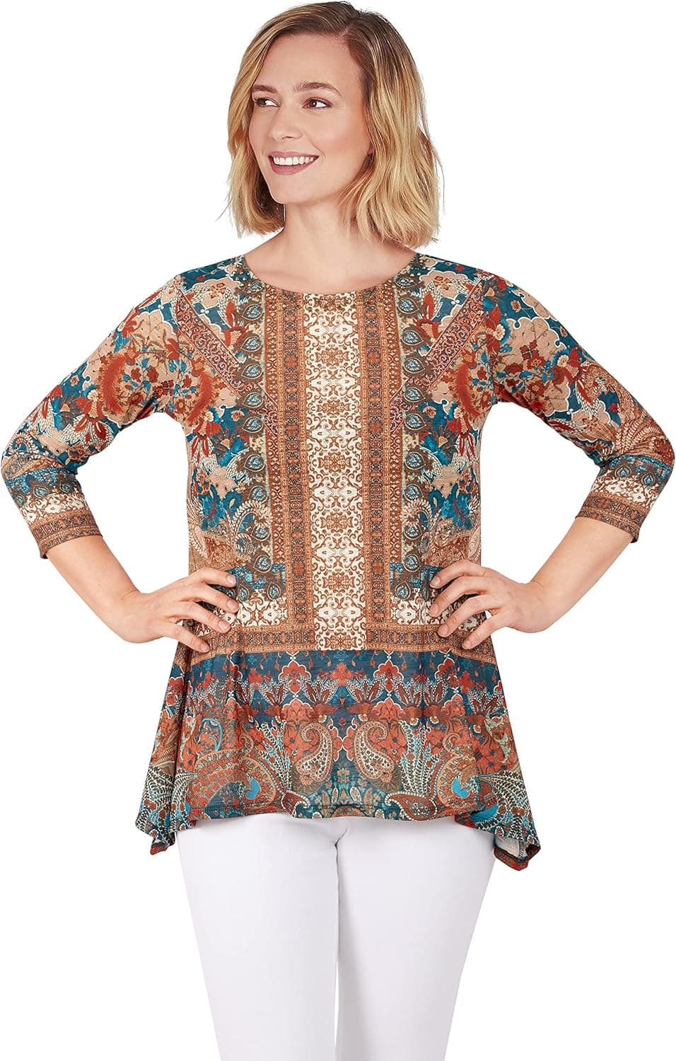 Ruby Rd. Womens Womens Petite Mirror Print Sublimation Top