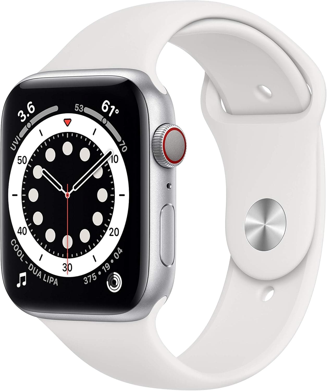 Apple Watch Series 6 (GPS + Cellular, 44mm) - Silver Aluminum Case with White Sport Band
