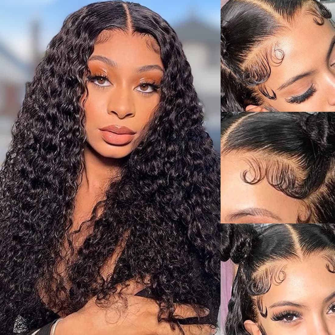 eoroknor Deep Wave Lace Front Wigs Human Hair Pre Plucked Wet and Wavy HD Transparent 24 13×4 Deep Curly Lace Front Wigs Brazilian Virgin Human (20 inch, deep wave wigs)