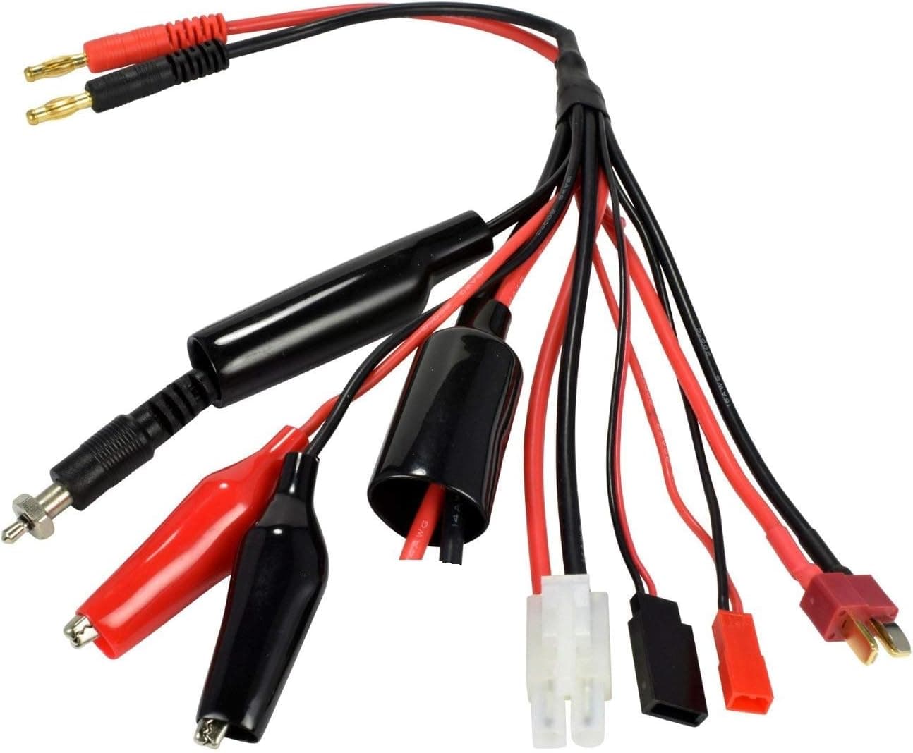 Apex RC Products 7-in-1 Banana Plug Squid Charge Lead Cord Adapter - T-Plug JST Tamiya Futaba RX Connectors Alligator Clips 1470