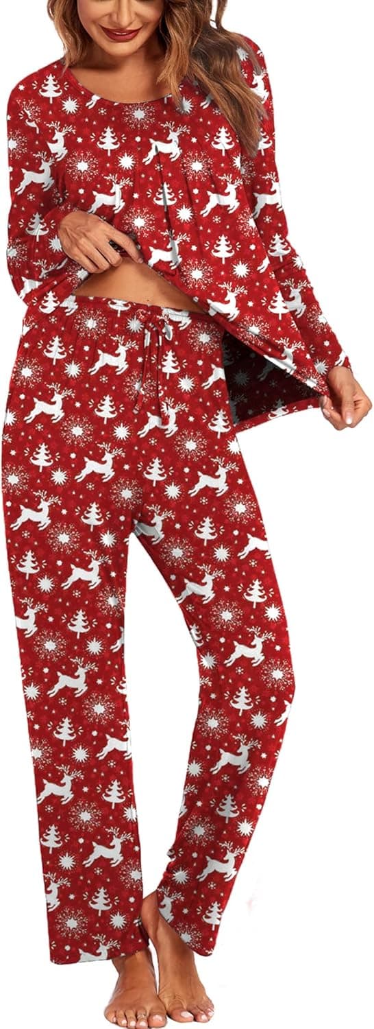 Ekouaer Pajama Sets Lounge Set for Women Loungewear Sleepwear Two Pieces Pleated Pajamas Soft Pj Sets S-XXL