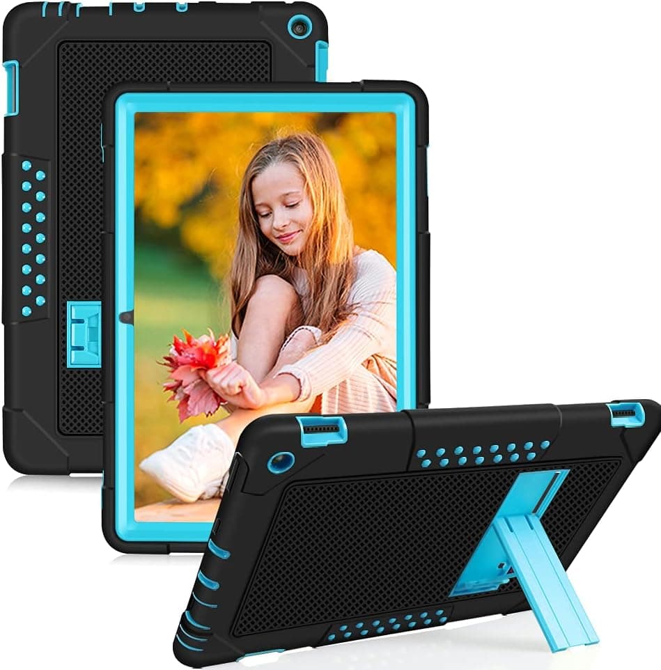 FIEWESEY for Fire HD 10 Case,Heavy-Duty Drop-Proof Shock-Resistant Rugged Protective case(with Stand) for All-New Amazon Fire HD 10 & Fire HD 10 Plus (11th Generation, 2021 Release)(Black/Blue)