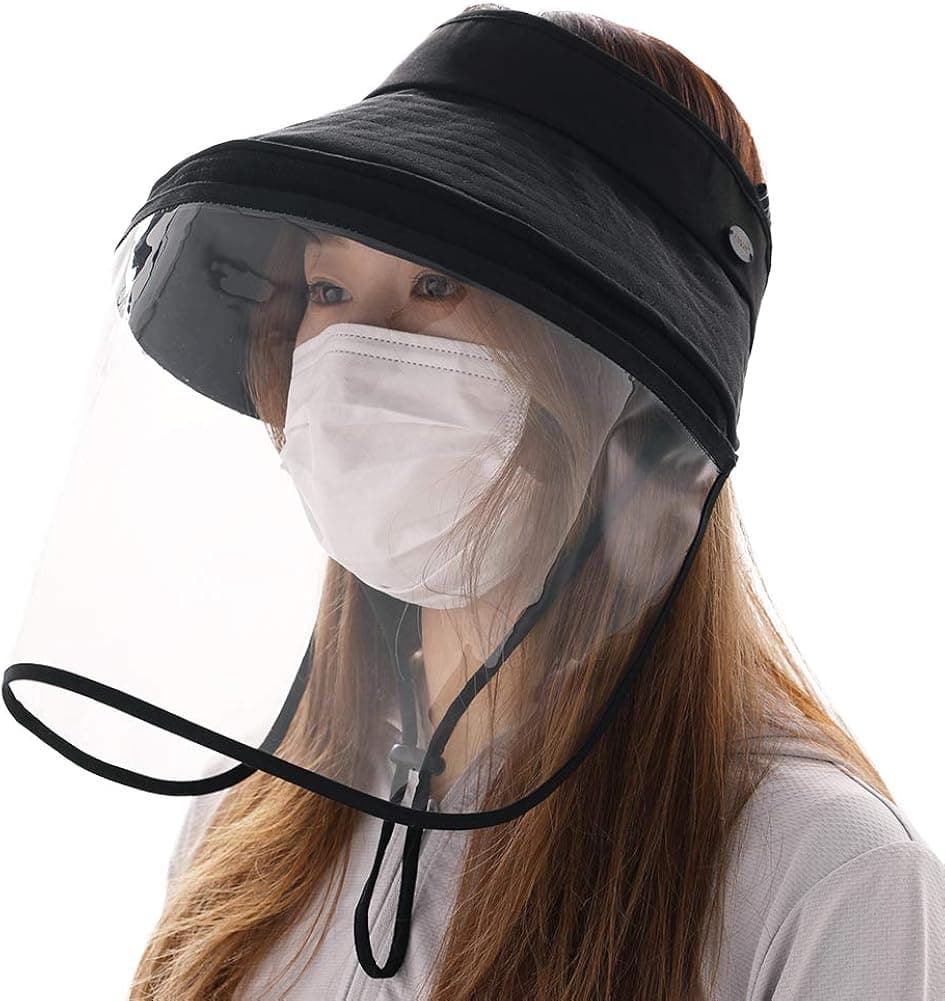 Jeff & Aimy Womens Protection Hat with Detachable Face Shield Anti Saliva Fog Black Hat (Medium, 00001#Black)