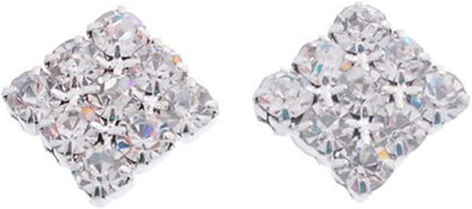 RoseSummer 1pair Geometric Square Copper Stud Earrings Magnetic Clip Crystal Rhinestone Ear Accessories For Women