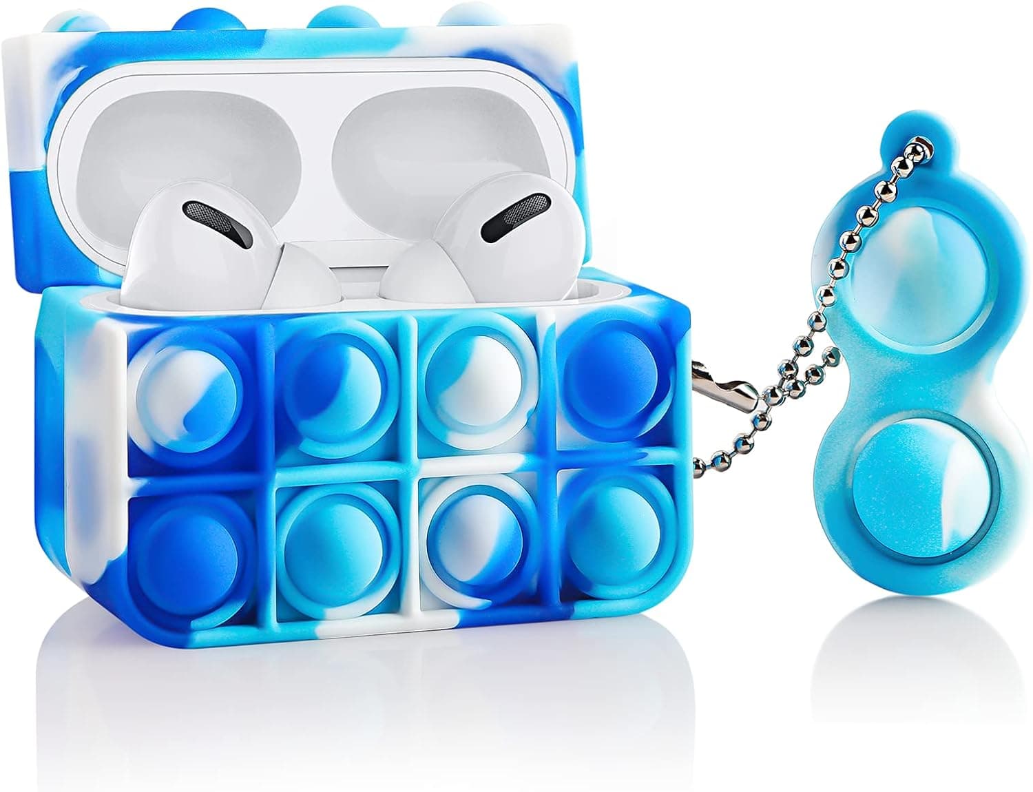 VOFUOE for Airpods Pro Case with Keychain Soft Silicone Apple Air Pods Pro Cover Shockproof Cases for Airpods Pro(Blue Red)